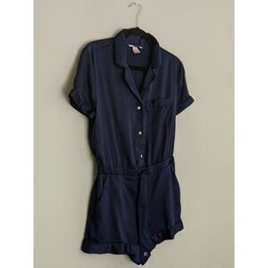 Victoria Secret Baby Blue Satin Silky‎ Romper Sleepwear Pajamas
